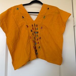 Embroidered V-Neck Mustard Women’s Top